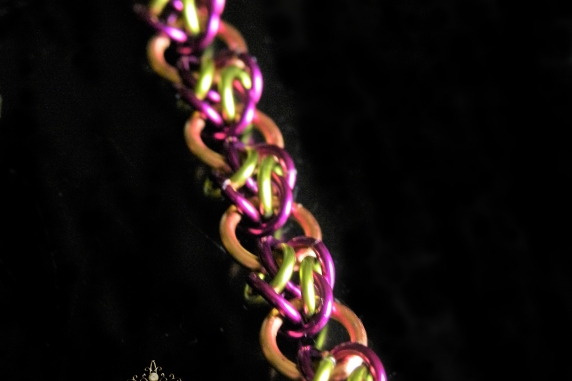 Copper and green & purple 4 Winds chainmaille bracelet - Handmaden Designs LLC