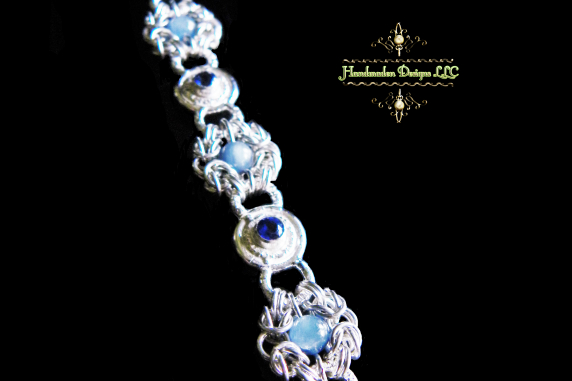 Sterling silver Romanov chainmaille bracelet with Kyanite