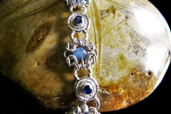 Sterling silver Romanov chainmaille bracelet with Kyanite