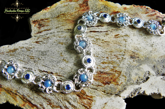 Sterling silver Romanov chainmaille bracelet with Kyanite