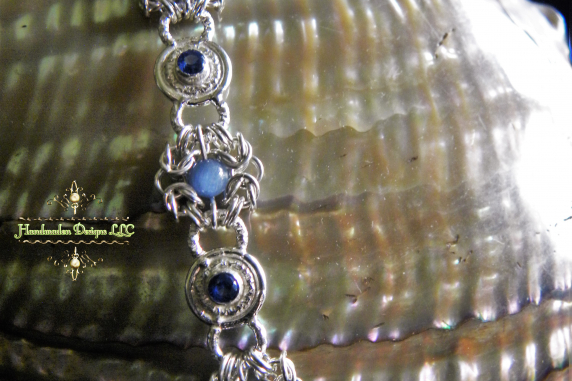 Sterling silver Romanov chainmaille bracelet with Kyanite