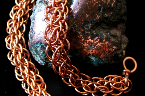 Copper Akkadian weave chainmaille bracelet by Handmaden Designs LLC