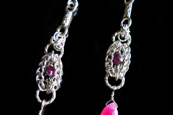 Sterling silver, Ruby Zoisite, and pink Sapphire Persianove earrings