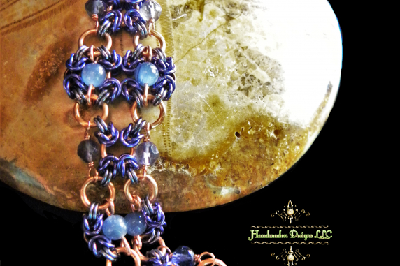 Iolite and Kyanite Anastasia design chainmaille bracelet - Handmaden Designs LLC