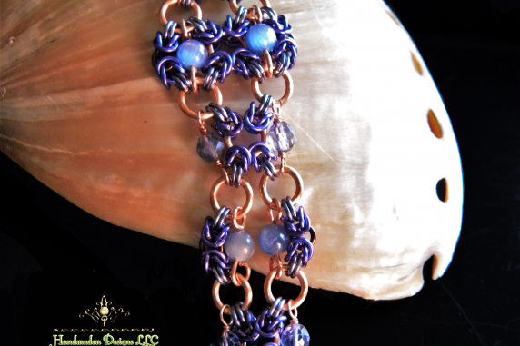 Iolite and Kyanite Anastasia design chainmaille bracelet - Handmaden Designs LLC