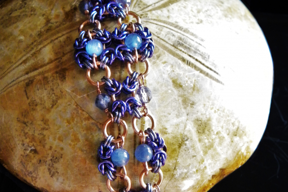 Iolite and Kyanite Anastasia design chainmaille bracelet - Handmaden Designs LLC