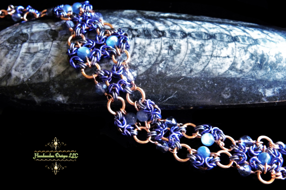 Iolite and Kyanite Anastasia design chainmaille bracelet - Handmaden Designs LLC