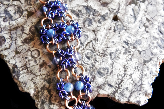 Iolite and Kyanite Anastasia design chainmaille bracelet - Handmaden Designs LLC