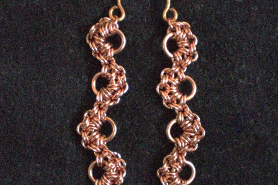 Copper and freshwater peal Stepping Stones earrings by Handmaden Designs LLC