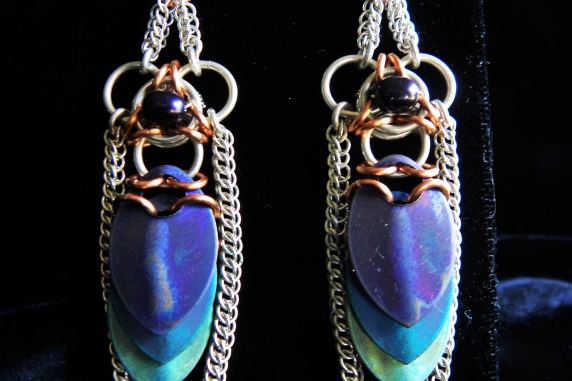 Egyptian Revival chainmaille scalemaille earrings by Handmaden Designs LLC