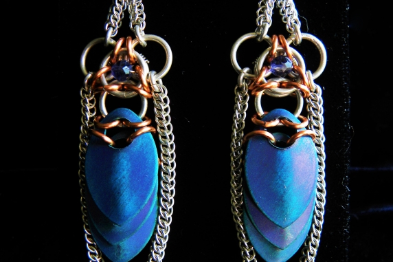 Egyptian Revival chainmaille scalemaille earrings by Handmaden Designs LLC