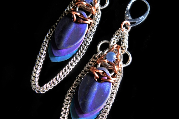 Egyptian Revival chainmaille scalemaille earrings by Handmaden Designs LLC