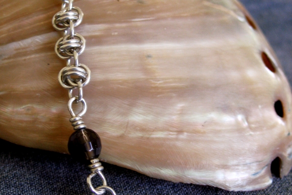 Sterling silver and Smokey Quartz Barrelweave anklet by Handmaden Designs LLC