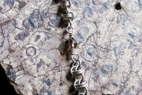 Sterling silver and Smokey Quartz Barrelweave anklet by Handmaden Designs LLC