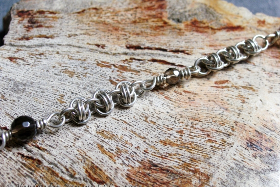 Sterling silver and Smokey Quartz Barrelweave anklet by Handmaden Designs LLC