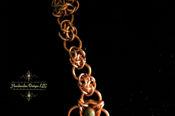 Copper and Unakite chainmaille statement necklace - Handmaden Designs LLC