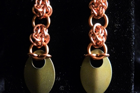 Copper and titanium scale 4 Winds Spiked earrings - Handmaden Designs LLC