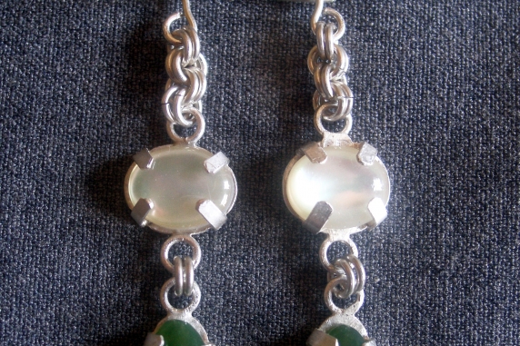 Sterling silver and Mother-of-Peral and Jade earrings