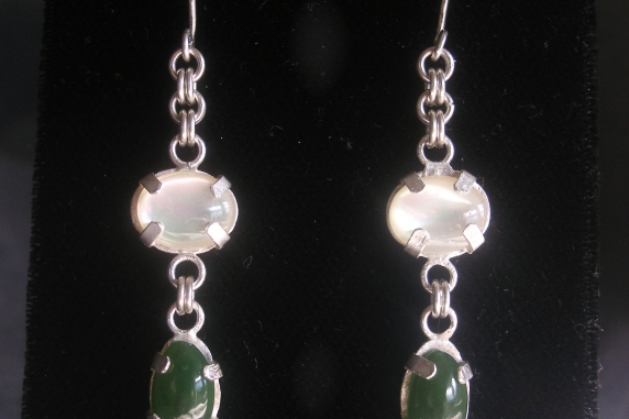 Sterling silver and Mother-of-Peral and Jade earrings