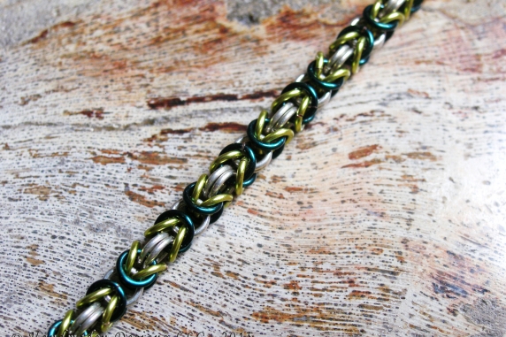 Sterling silver, lime green, and teal Byzantine anklet by Handmaden Designs LLC