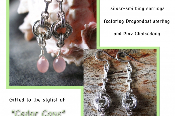 Sterling silver, Dragondust, and Chalcedony earrings by Handmaden Designs LLC