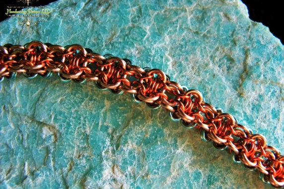 Copper and enameled copper Chelydra chainmaille bracelet - Handmaden Designs LLC