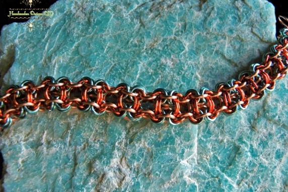 Copper and enameled copper Chelydra chainmaille bracelet - Handmaden Designs LLC