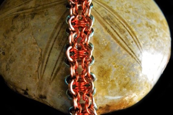 Copper and enameled copper Chelydra chainmaille bracelet - Handmaden Designs LLC