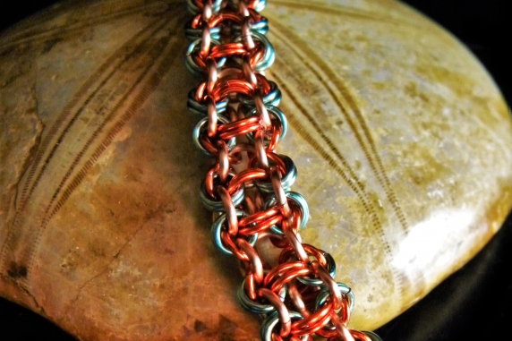 Copper and enameled copper Chelydra chainmaille bracelet - Handmaden Designs LLC