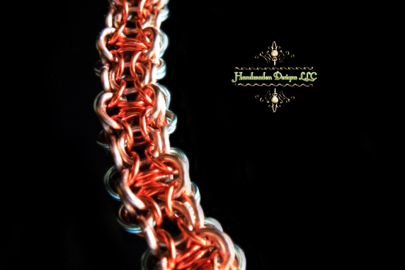 Copper and enameled copper Chelydra chainmaille bracelet - Handmaden Designs LLC