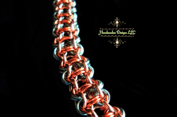 Copper and enameled copper Chelydra chainmaille bracelet - Handmaden Designs LLC