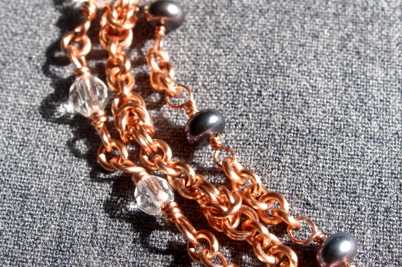 Cedar Cove copper and pearl bracelet by Handmaden Designs LLC