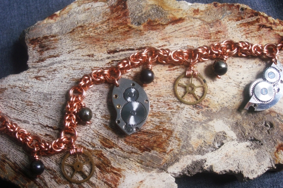 Copper Byzantine and Steampunk charm bracelet by Handmaden Designs LLC