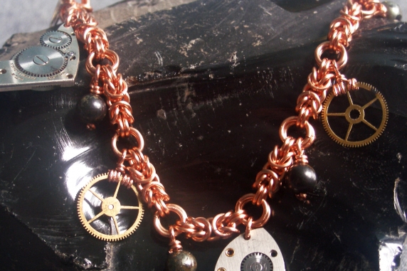 Copper Byzantine and Steampunk charm bracelet by Handmaden Designs LLC