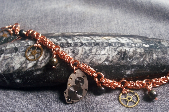 Copper Byzantine and Steampunk charm bracelet by Handmaden Designs LLC