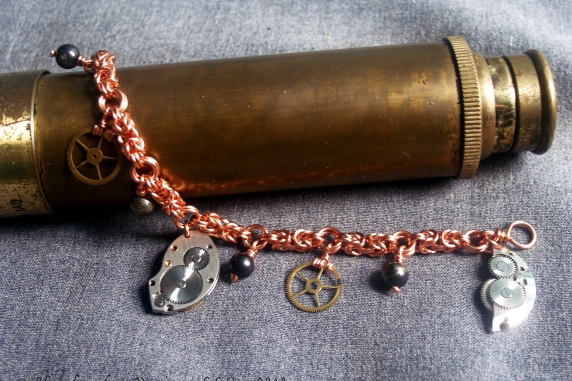 Copper Byzantine and Steampunk charm bracelet by Handmaden Designs LLC