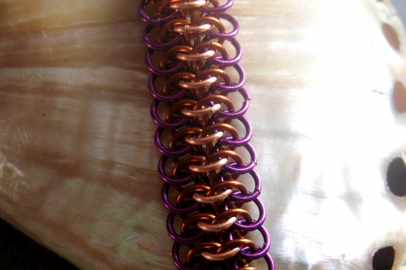 Copper, purple, and brown Crotalus chainmaille bracelet by Handmaden Designs LLC