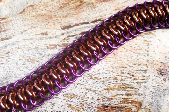 Copper, purple, and brown Crotalus chainmaille bracelet by Handmaden Designs LLC