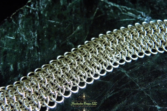 Sterling silver Crotalus Sheet chainmaille bracelet by Handmaden Designs LLC