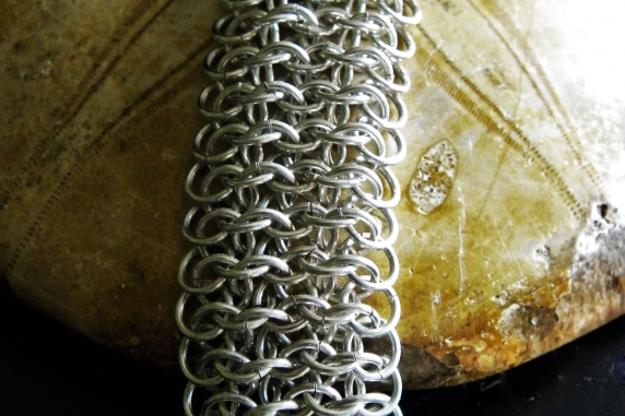 Sterling silver Crotalus Sheet chainmaille bracelet by Handmaden Designs LLC