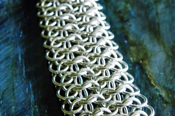 Sterling silver Crotalus Sheet chainmaille bracelet by Handmaden Designs LLC