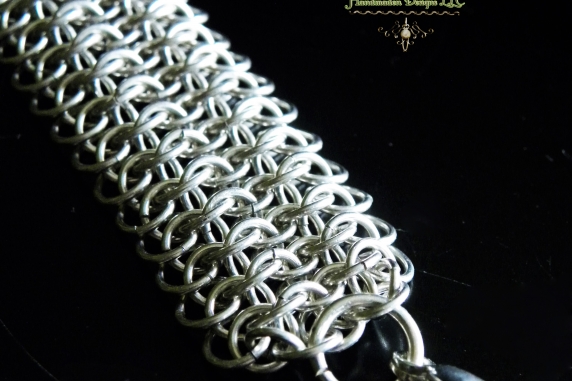 Sterling silver Crotalus Sheet chainmaille bracelet by Handmaden Designs LLC