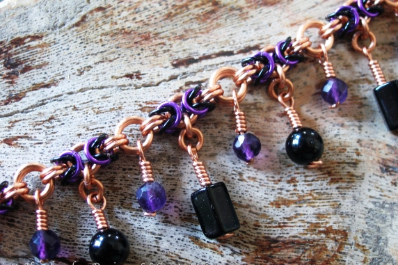 Copper, black, and purple Segmented Byzantine anklet by Handmaden Designs LLC