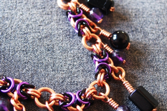 Copper, black, and purple Segmented Byzantine anklet by Handmaden Designs LLC