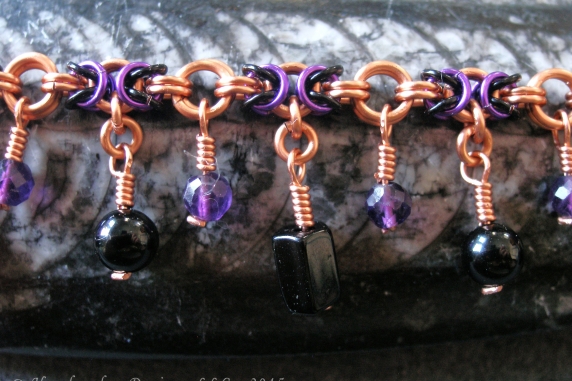 Copper, black, and purple Segmented Byzantine anklet by Handmaden Designs LLC