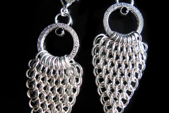 Sterling silver Dragonscale wing earrings with Black Spinel