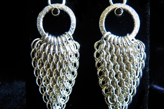 Sterling silver Dragonscale wing earrings with Black Spinel