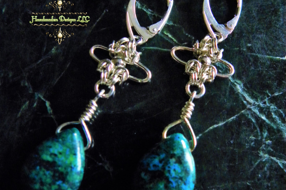 Sterling silver Chrysocolla Half Byzantine chainmaille/silversmithing earrings