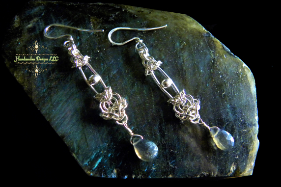 Streling silver Labradorite Edwardian style chainmaille/silversmithing earrings