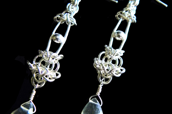 Streling silver Labradorite Edwardian style chainmaille/silversmithing earrings